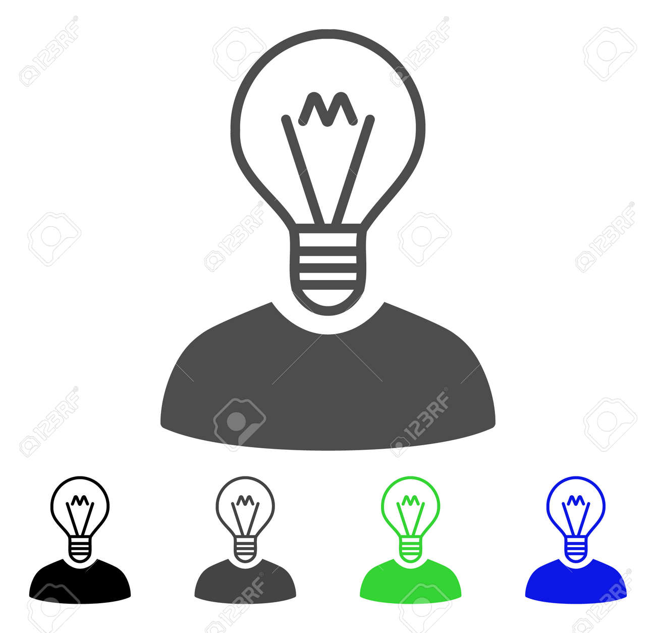 電球の発明家フラット ベクトル ピクトグラム 色電球の発明者 灰色 黒 青 緑のアイコンの亜種 アプリケーション設計のフラット アイコン スタイル の イラスト素材 ベクタ Image