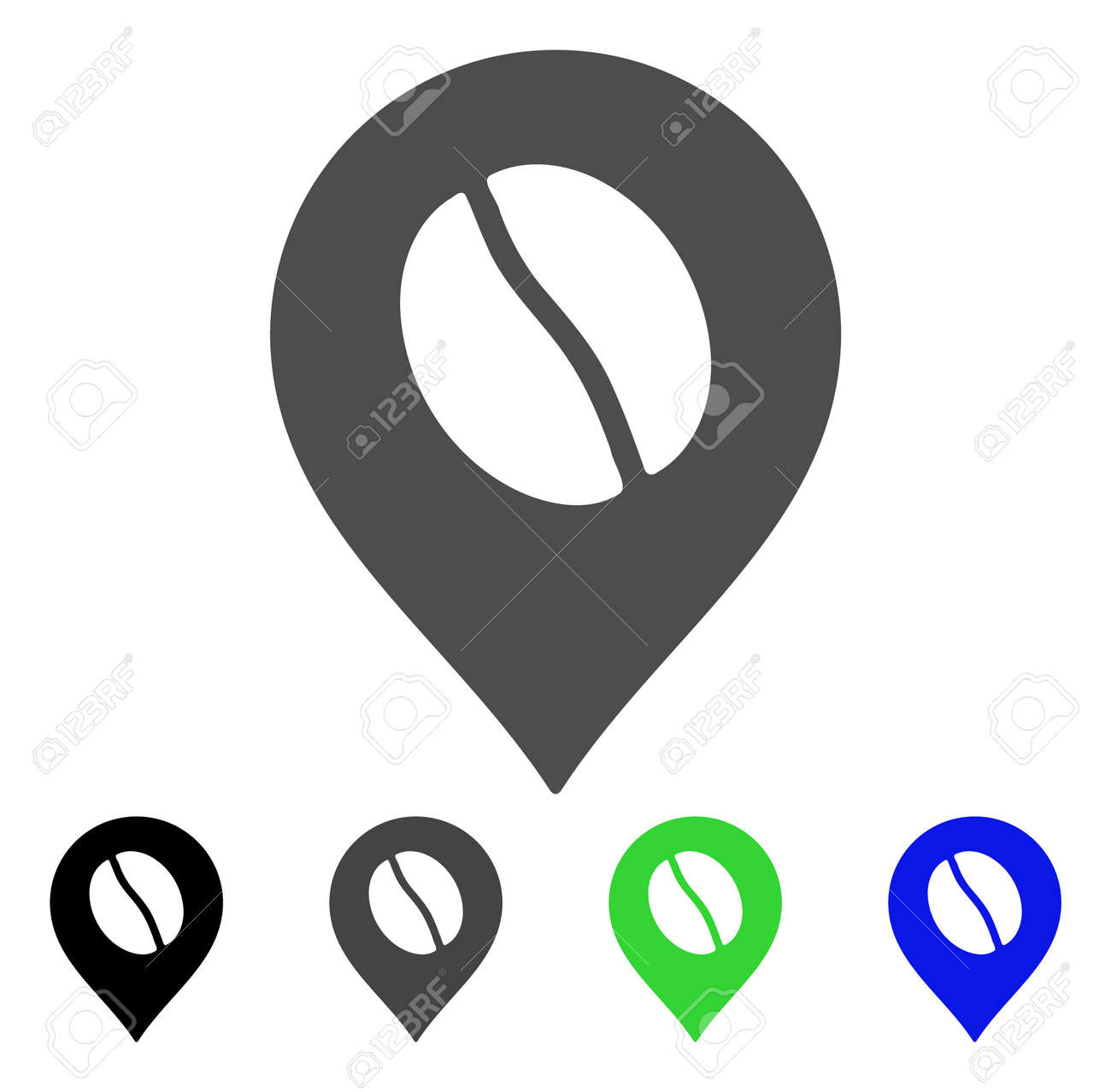 コーヒー豆マーカー フラット ベクトル絵文字 色のコーヒー豆マーカー 灰色 黒 青 緑のピクトグラムの亜種 Web デザインのフラット アイコン スタイル のイラスト素材 ベクタ Image