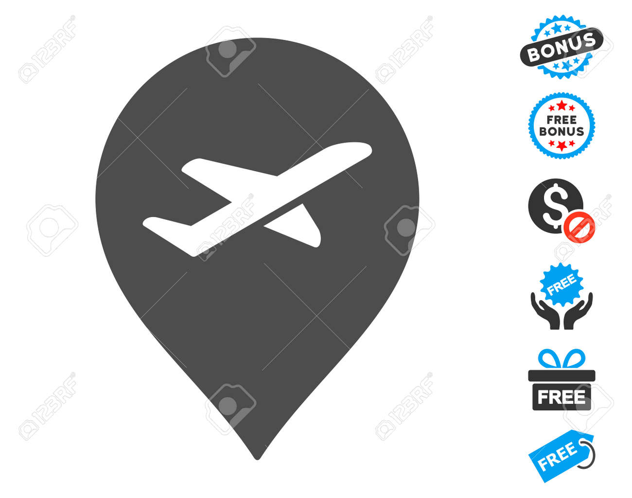 空港無料ボーナス グラフィックのアイコン マーカー グレー絵文字 ベクトル図のスタイルは フラット象徴的なシンボルです のイラスト素材 ベクタ Image