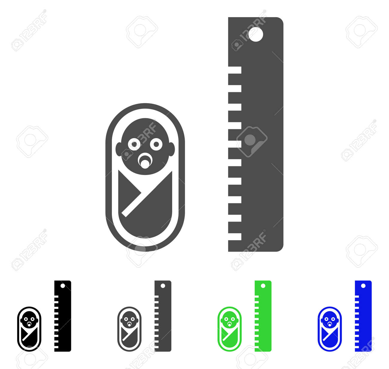 Pictogramme De Vecteur Plat Taille Bebe Hauteur De Bebe Coloree Versions D Icones Grises Noires Bleues Et Vertes Style D Icone Plate Pour La Conception De L Application Clip Art Libres De Droits Vecteurs