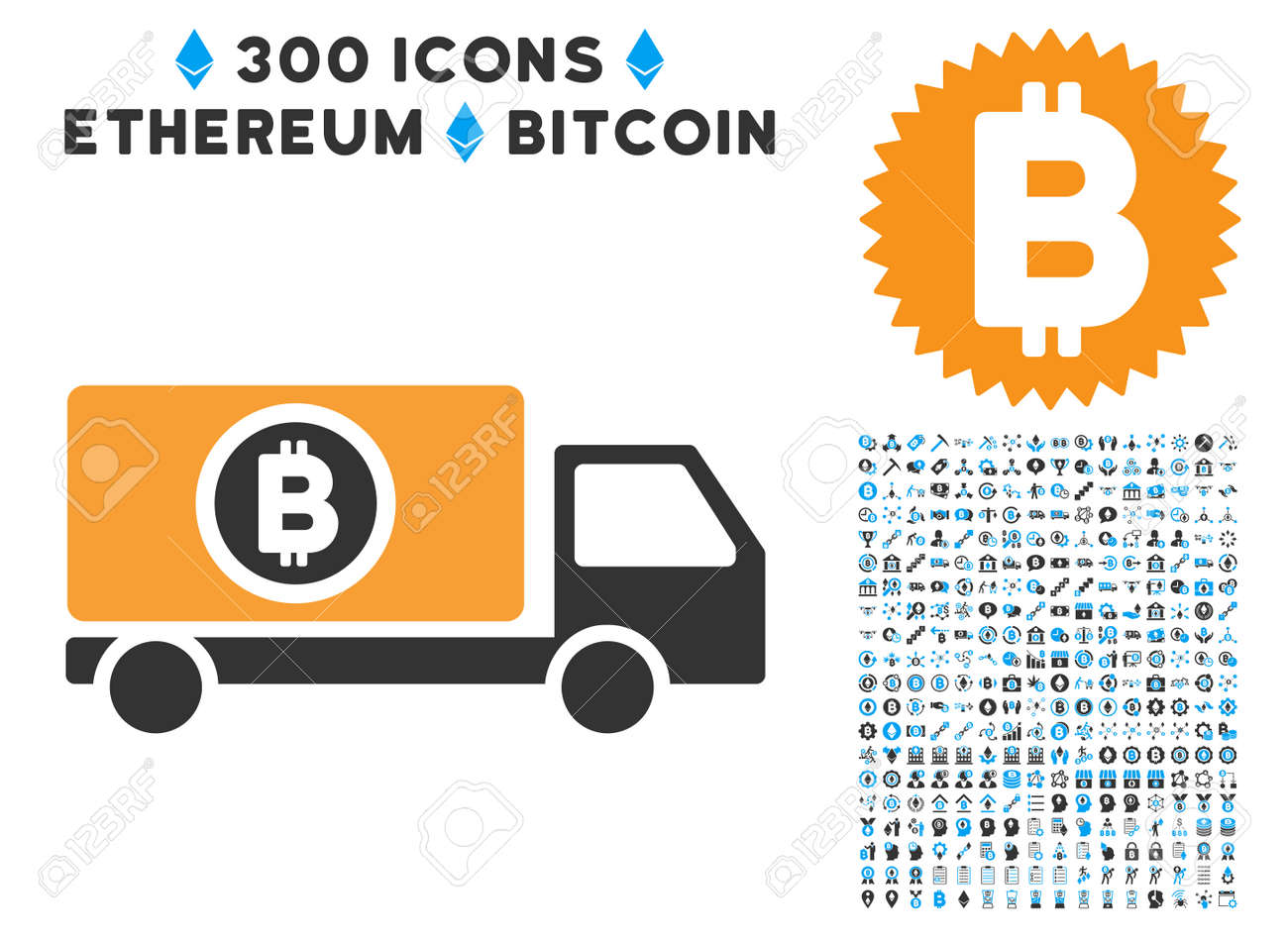 Bitcoin Delivery Truck Pictograph With 300 Blockchain Bitcoin - 