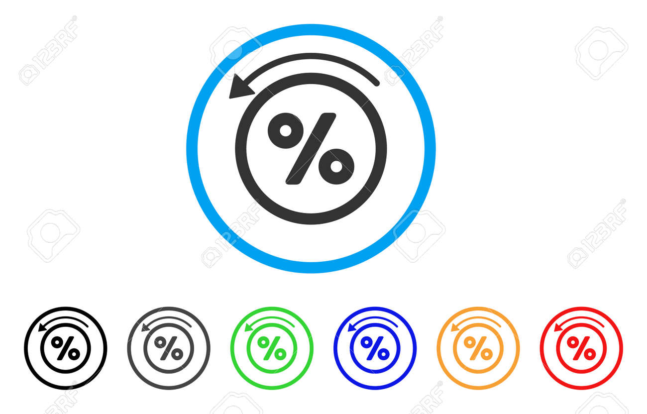 리베이트 % 둥근 아이콘. 스타일은 검정색, 회색, 녹색, 파란색, 빨간색, 주황색 변형이있는 밝은 파란색 원 안의 평면 할인율 백분율  회색 기호입니다. 웹 및 소프트웨어 인터페이스 용으로 설계된 벡터. 로열티 무료 사진, 그림,