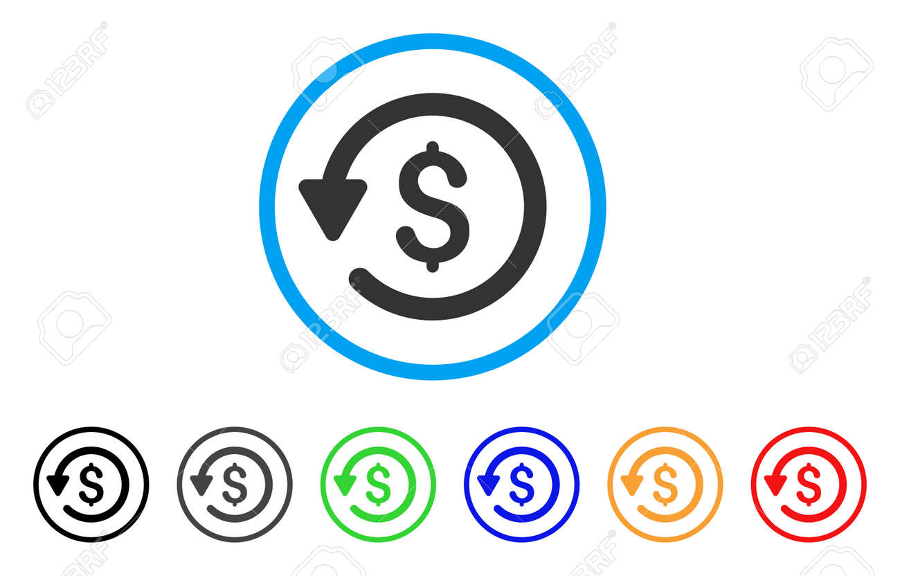Rebate rounded icon. Style is a flat rebate gray symbol inside light blue circle with