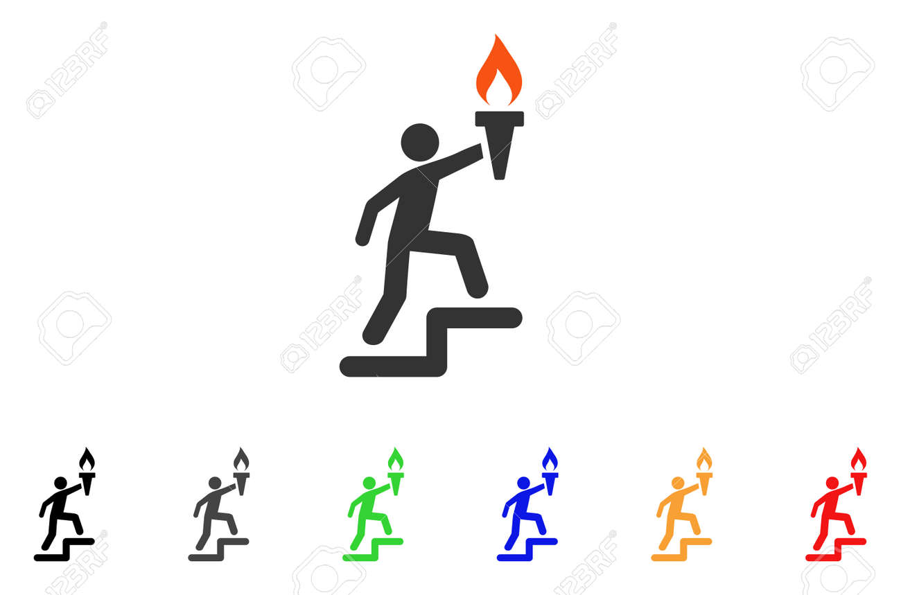 リーダーのトーチと登るアイコン ベクトル イラストのスタイルは黒 グレー 緑 青 赤 オレンジ色の追加バージョンとトーチのシンボルと象徴的なフラット リーダー登る のイラスト素材 ベクタ Image