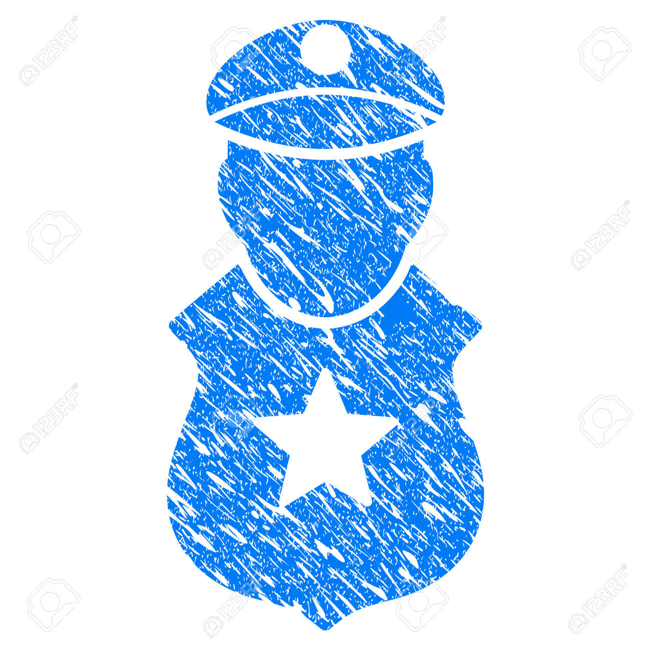 グランジのデザインと汚い質感を持つグランガードマンアイコン ラバーシールのための汚れたラスターブルーガード男のピクトグラム模造品や透かし エンブレムの原案のシンボル の写真素材 画像素材 Image