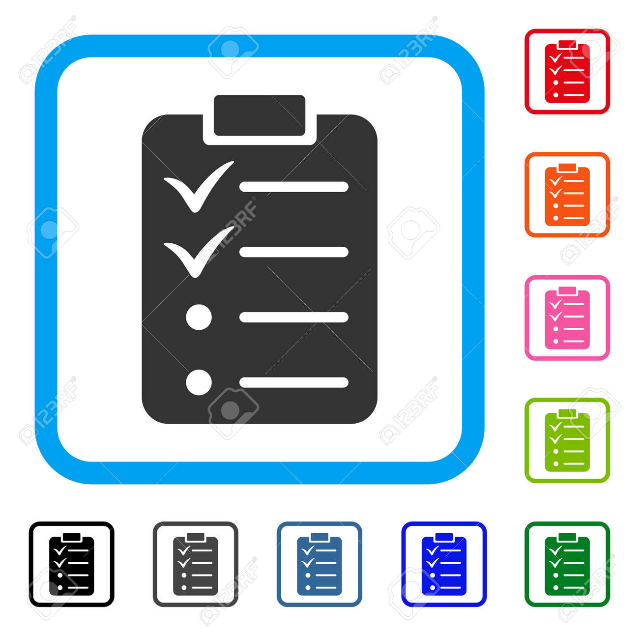 Todo リストのアイコン 水色の中フラット グレー ピクトグラム シンボルは正方形に丸められます ブラック グレー 緑 青 赤 オレンジのカラー バリエーションの Todo リストのベクトルします Web とソフトウェアのユーザー インターフェイスのために設計されてい