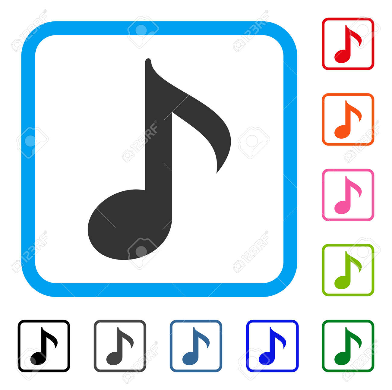 音楽のメモ アイコン 光青角丸長方形フレーム内フラット グレーの象徴的なシンボルです 黒音符の灰色 緑 青 赤 オレンジ色の変形ベクトルします のイラスト素材 ベクタ Image