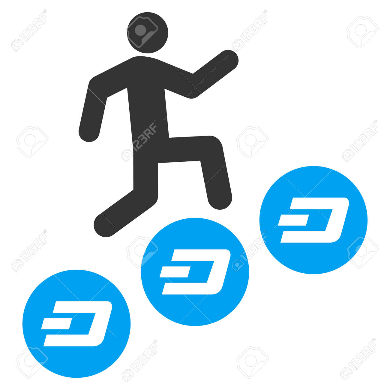 男はダッシュコインラスター絵文字を登る。イラストスタイルは白い背景にフラットなアイコンのバイカラーブルーとグレーのシンボルです。の写真素材・画像素材  Image 92085615