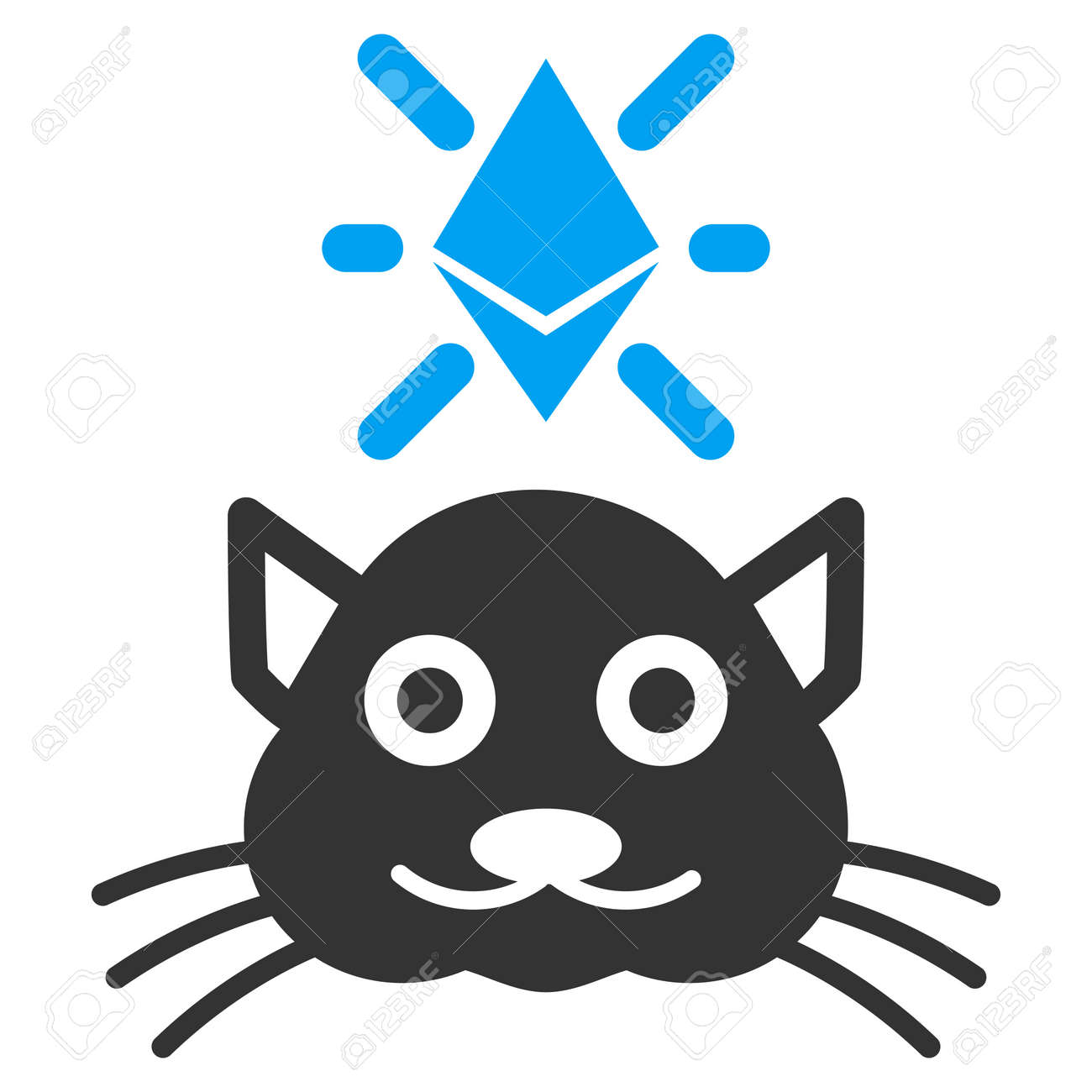 암호화 키티 벡터 아이콘입니다. 그림 스타일은 흰색 배경에 평면 아이코 닉 바이 컬러 파란색과 회색 기호입니다. 로열티 무료 사진,  그림, 이미지 그리고 스톡포토그래피. Image 92085645