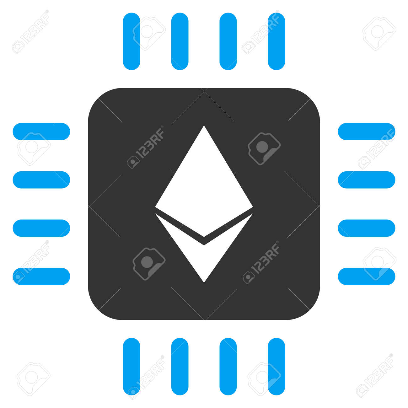 이더 리움 프로세서 칩 벡터 아이콘입니다. 그림 스타일은 흰색 배경에 평면 아이코 닉 바이 컬러 파란색과 회색 기호입니다. 로열티 무료  사진, 그림, 이미지 그리고 스톡포토그래피. Image 92088743