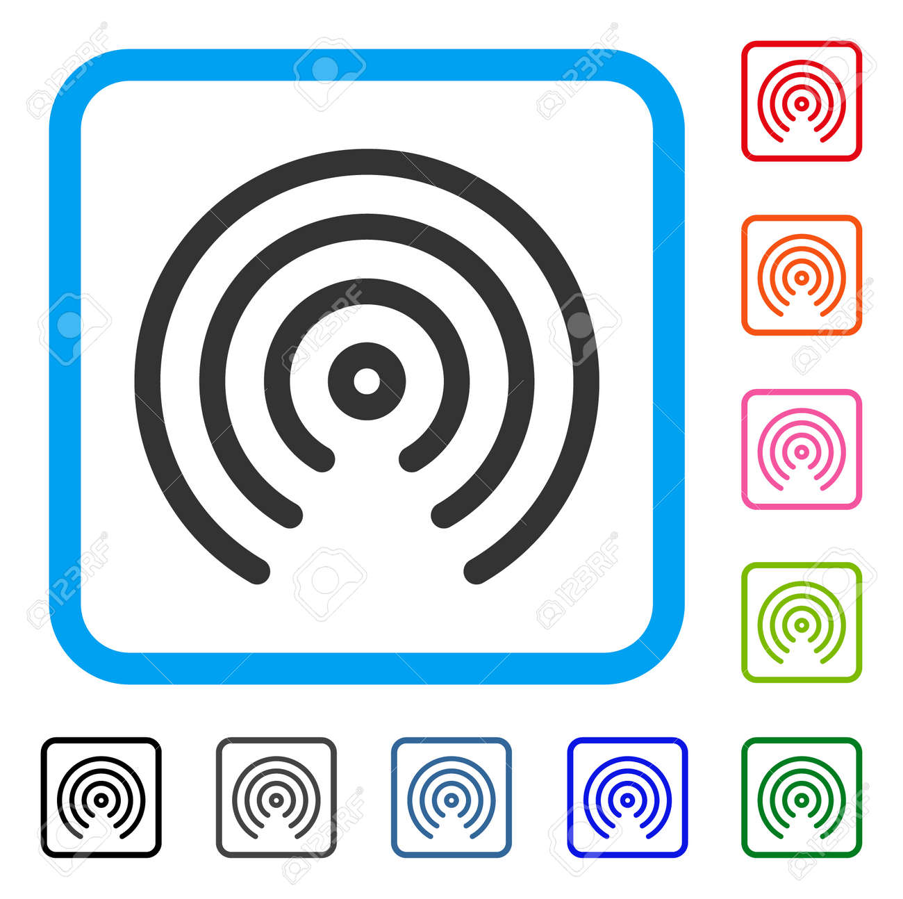 エアドロップセンターアイコン。青い丸みを帯びた正方形のフラットグレーのシンボル。ブラック、グレー、グリーン、ブルー、レッド、オレンジ色のエアドロップセンターベクトルの追加バージョン。Web  およびアプリ インターフェイス用に設計されています。のイラスト素材 ...