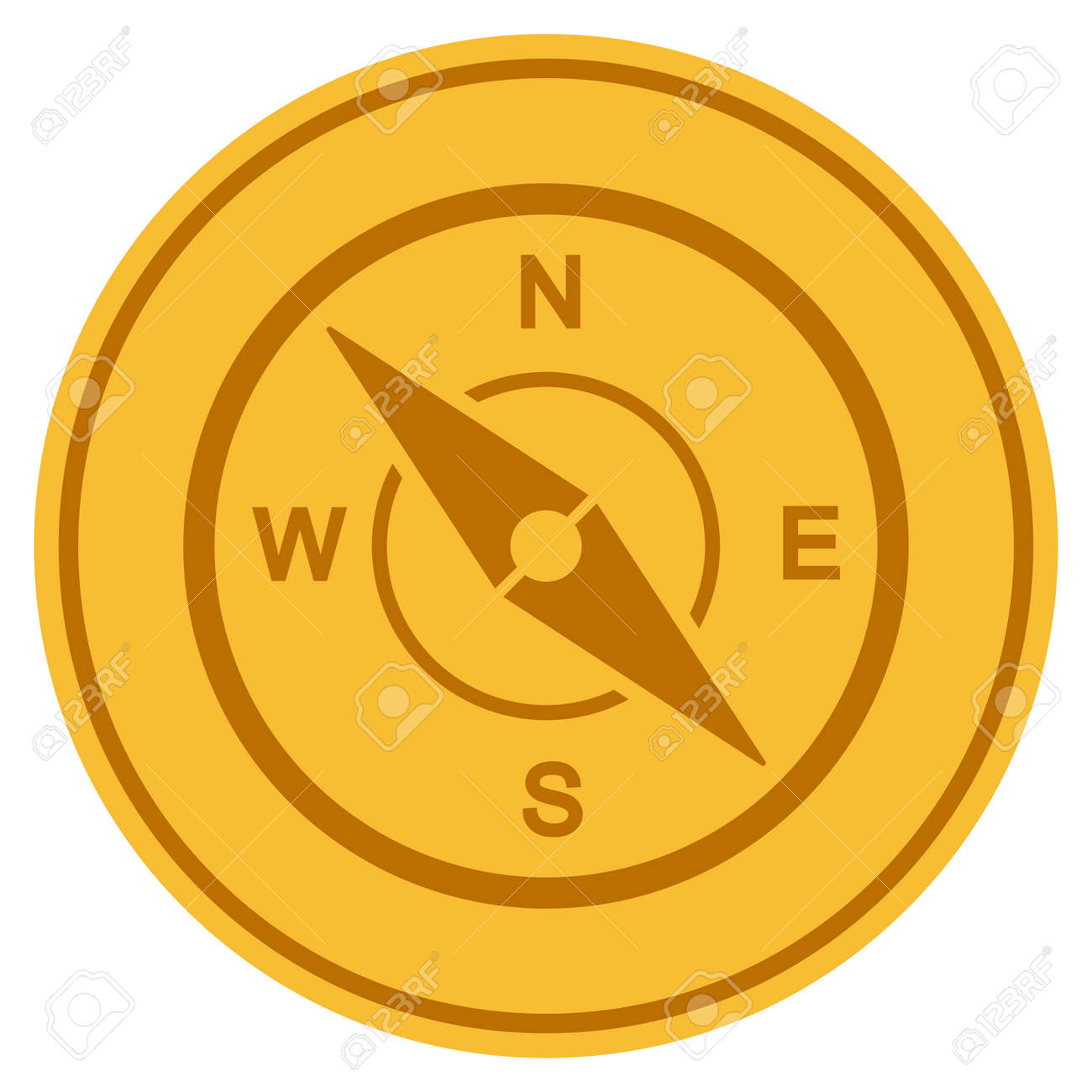 コンパスゴールデンコインアイコン。ラスタースタイルは、ゴールドイエローフラットコインシンボルです。の写真素材・画像素材 Image 92342308