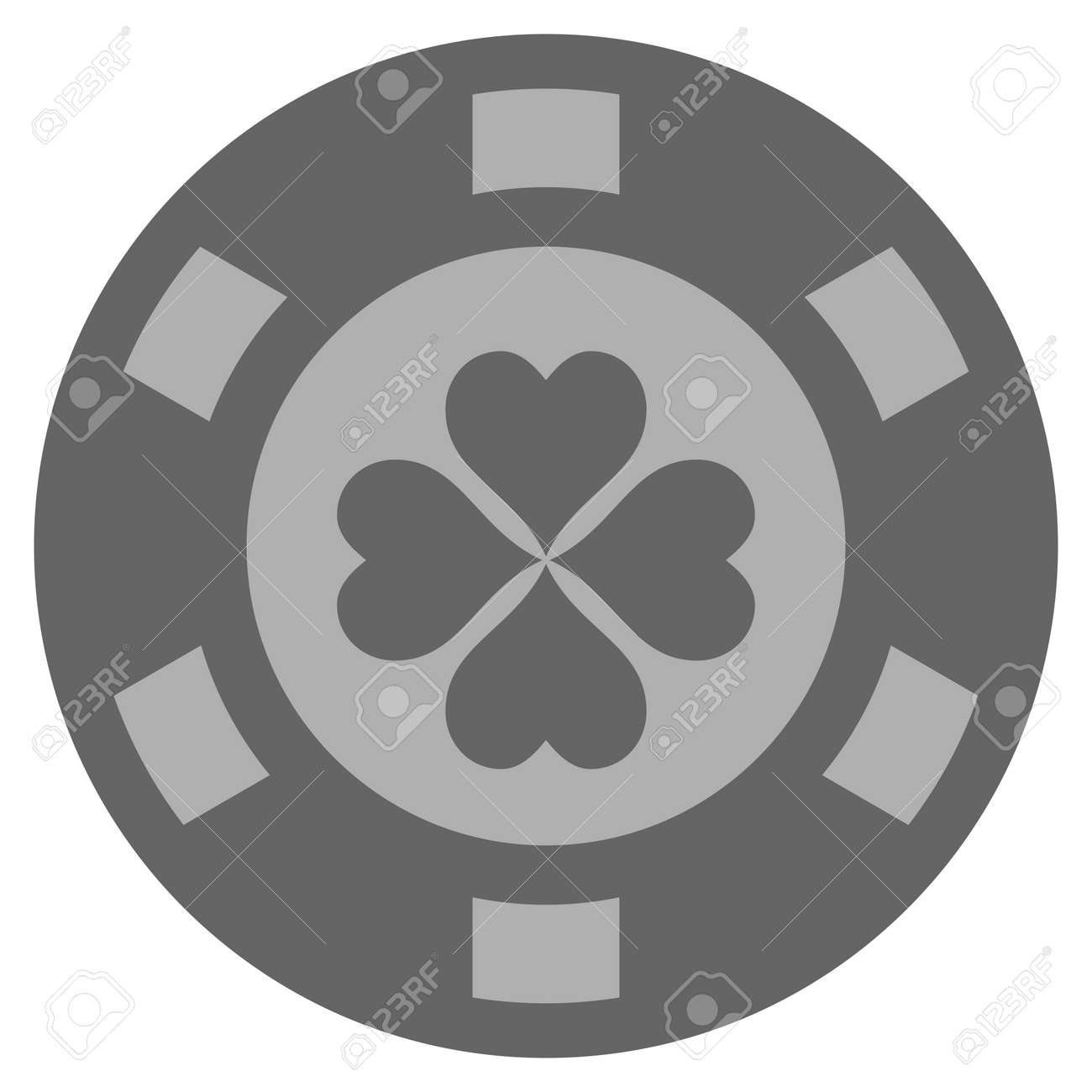 ラッキークローバーシルバーカジノチップアイコン。ベクトルスタイルは、グレーシルバーフラットギャンブルトークンシンボルです。の写真素材・画像素材  Image 92397204