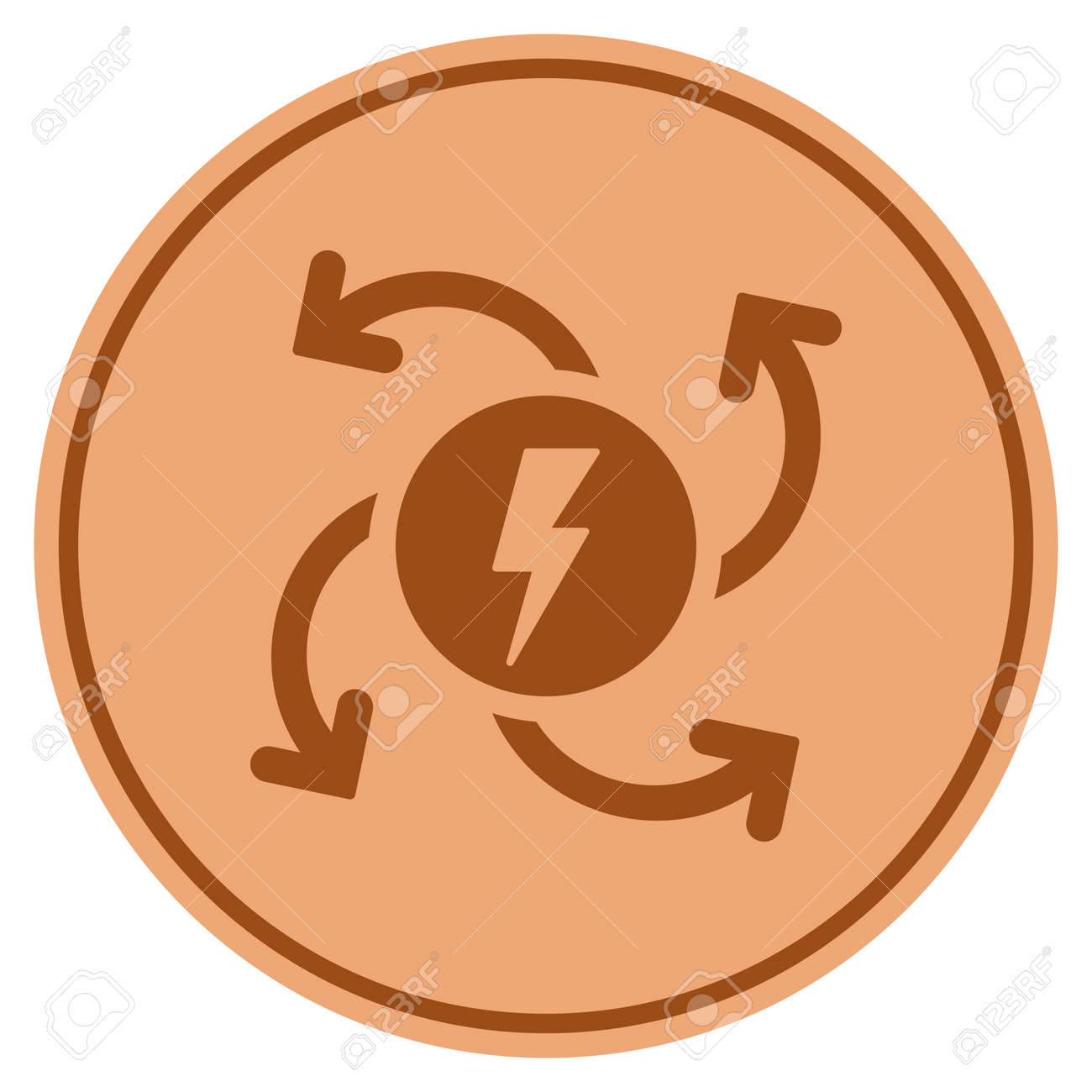 전기 발전기 청동 동전 아이콘입니다. 벡터 스타일은 구리 평면 동전 기호입니다. 로열티 무료 사진, 그림, 이미지 그리고  스톡포토그래피. Image 92881579