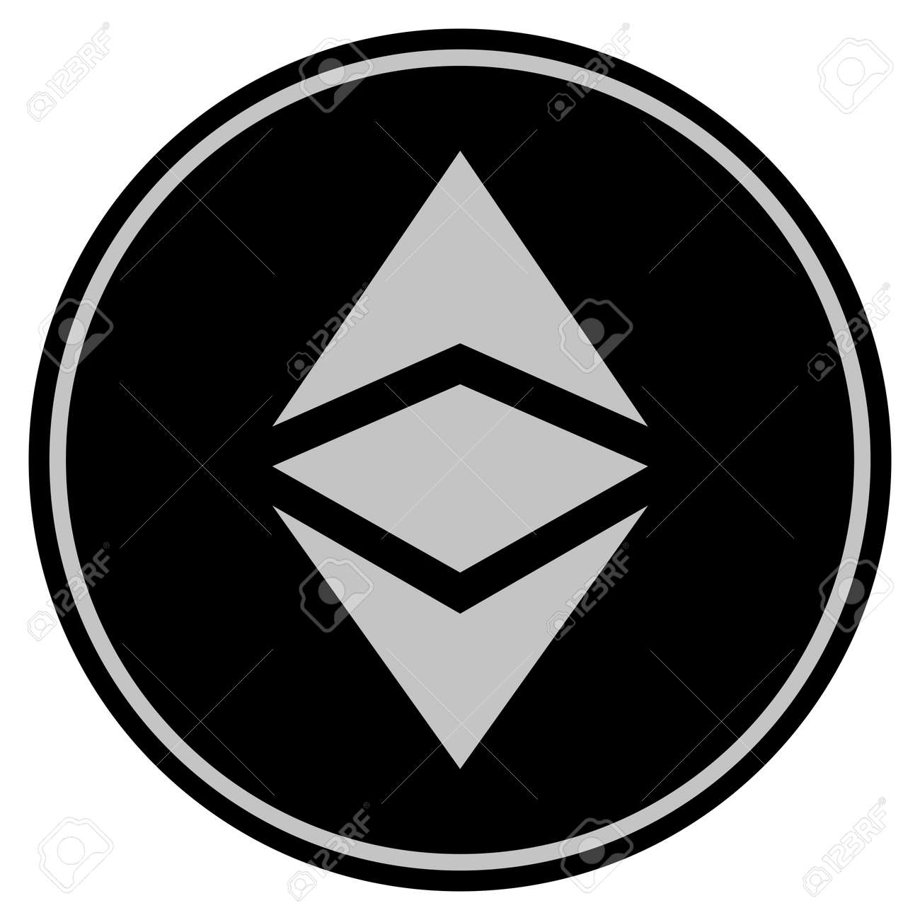 이더 리움 클래식 블랙 코인 아이콘입니다. 벡터 스타일은 검은 색과 밝은 회색 색상을 사용하는 평면 동전 기호입니다. 로열티 무료  사진, 그림, 이미지 그리고 스톡포토그래피. Image 93045996