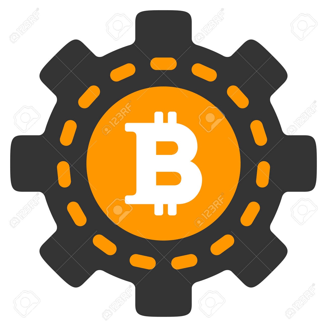 ビットコイン設定ギアフラットラスターアイコン 白い背景に分離されたアイコン の写真素材 画像素材 Image