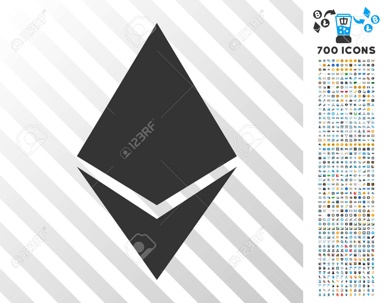 7 백 보너스 Bitcoin 마이닝 및 Blockchain 이미지와 Ethereum 크리스탈 상형 문자. 벡터 일러스트 레이 션 스타일  플랫 아이코닉 기호 암호화 통화 애플 리 케이 션 디자인입니다. 로열티 무료 사진, 그림, 이미지