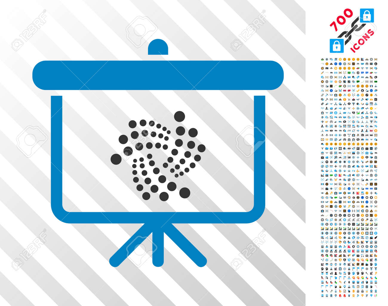 7 백 보너스 Bitcoin 마이닝 및 Blockchain 이미지와 Iota 프레 젠 테이션 보드 그림. 벡터 일러스트 레이 션 스타일  플랫 아이코 닉 기호 암호화 통화 소프트웨어 디자인입니다. 로열티 무료 사진, 그림, 이미지