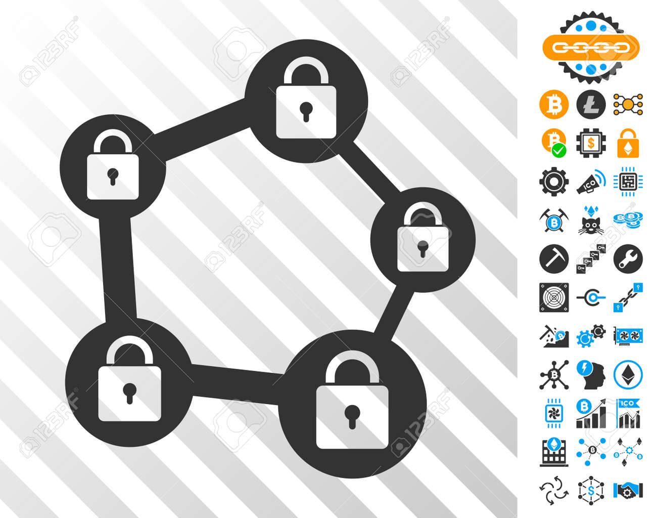 추가 비트 코인 채굴 및 블록 체인 이미지가 포함 된 블록 체인 네트워크 카드 그림 문자. 암호화 통화 도구 모음의 평면 벡터 그림.  로열티 무료 사진, 그림, 이미지 그리고 스톡포토그래피. Image 93556181