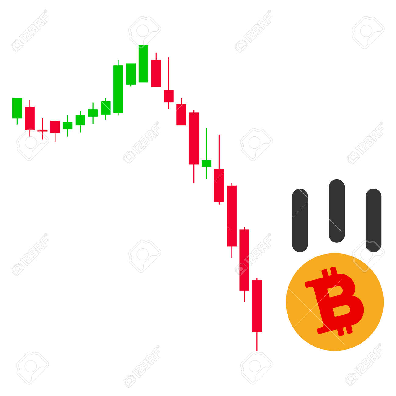 Bitcoin Fall Down Vector Icon. Style Is Flat Graphic Symbol. Royalty Free  SVG, Cliparts, Vectors, and Stock Illustration. Image 93649755.
