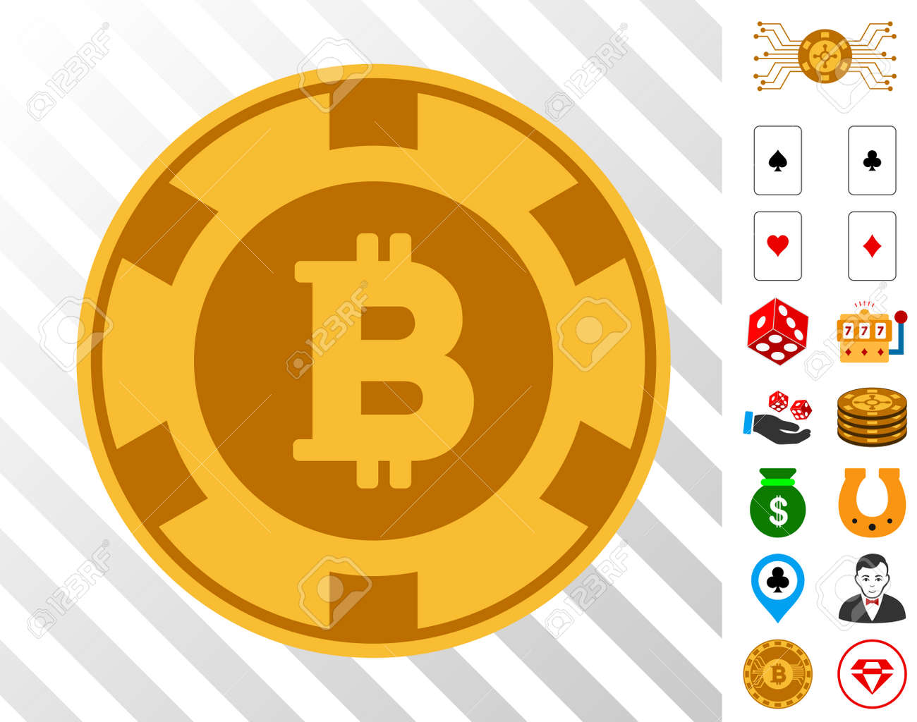 ボーナスギャンブルクリップアートとビットコインカジノチップピクトグラフ。ベクトルイラストスタイルはフラットな象徴的なシンボルです。ギャンブルソフトウェア用に設計されています。のイラスト素材・ベクター  Image 93679235
