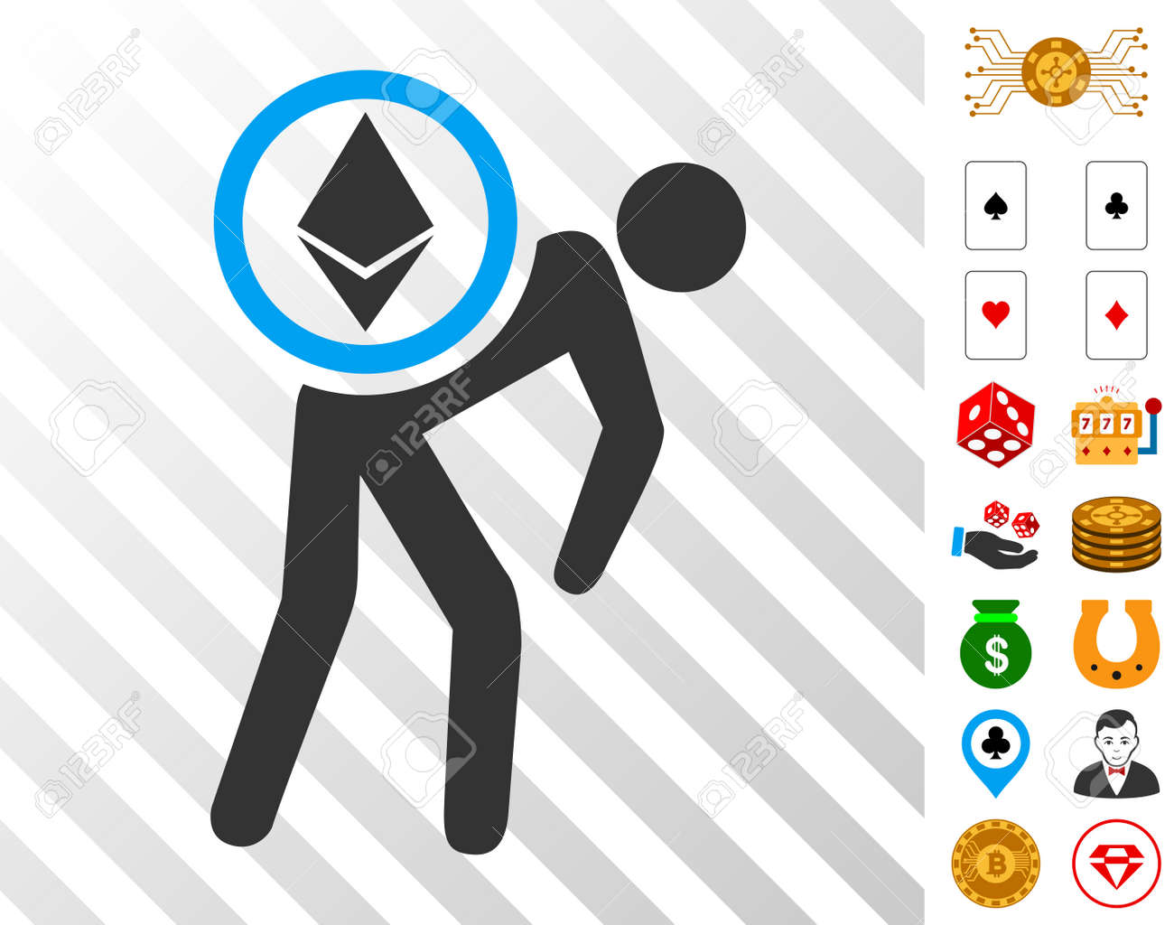 보너스 도박 기호가있는 이더 리움 택배 남자 상형 문자. 벡터 일러스트 레이 션 스타일은 플랫 아이코닉 기호입니다. 도박 UI를 위해  설계되었습니다. 로열티 무료 사진, 그림, 이미지 그리고 스톡포토그래피. Image 93724100