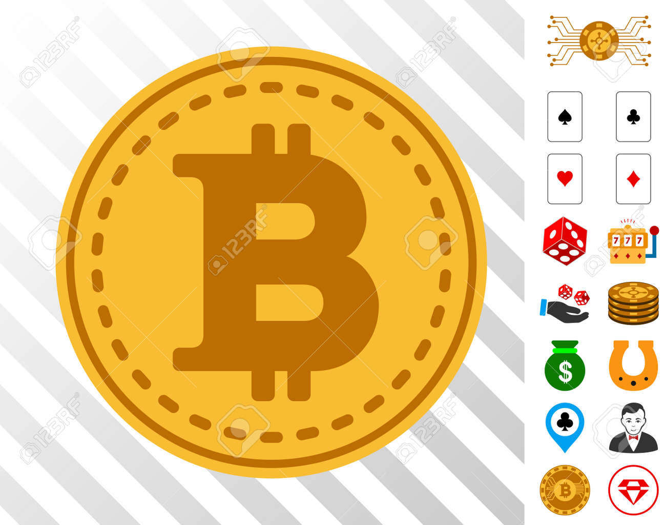 ボーナスギャンブルシンボルを持つビットコインコインアイコン ベクトルイラストスタイルはフラットな象徴的なシンボルです カジノgui用に設計されています のイラスト素材 ベクタ Image