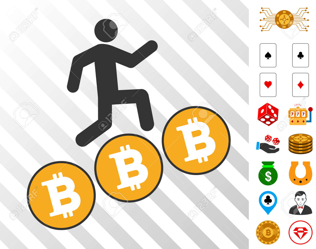 人のステップビットコインボーナスカジノの写真とコインの絵文字 ベクトルイラストスタイルはフラットな象徴的なシンボルです カジノgui用に設計されています のイラスト素材 ベクタ Image