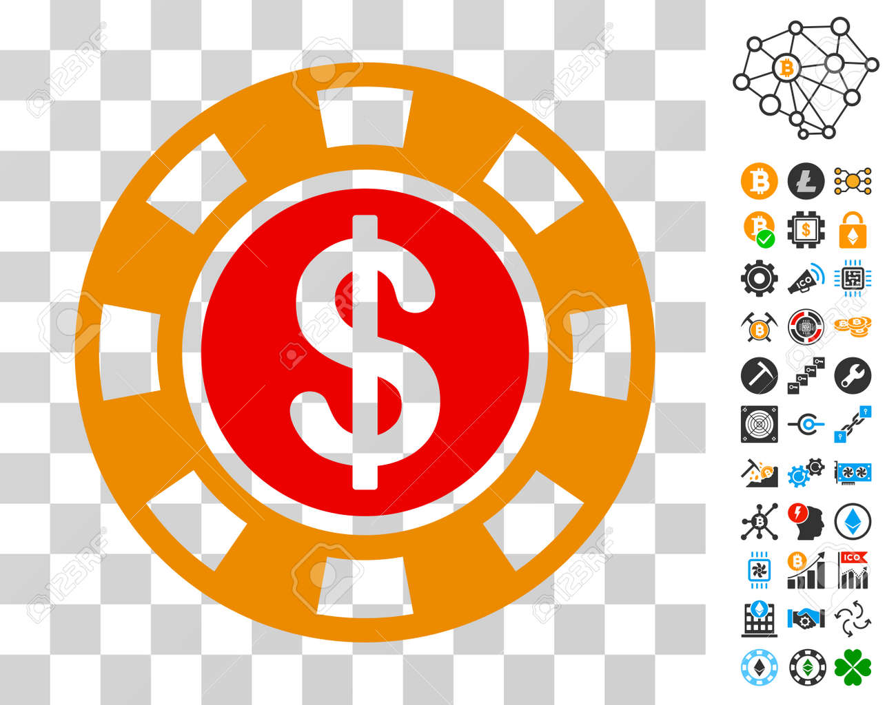 보너스 Bitcoin 마이닝 및 블록 체인 아이콘 달러 카지노 칩 아이콘. 벡터 일러스트 레이 션 스타일은 플랫 아이코 닉 기호입니다.  암호화 통화 소프트웨어를 위해 설계되었습니다. 로열티 무료 사진, 그림, 이미지 그리고 스톡포토그래피.