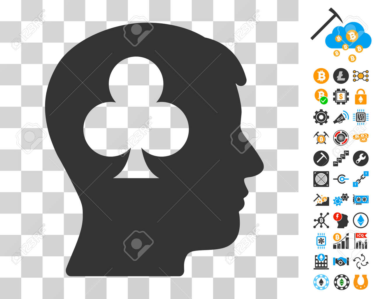 보너스 비트 코인 채굴 및 블록 체인 클립 아트가있는 도박 중독 환자 아이콘. 벡터 일러스트 레이 션 스타일은 플랫 아이코 닉  기호입니다. 블록 체인 소프트웨어를 위해 설계되었습니다. 로열티 무료 사진, 그림, 이미지