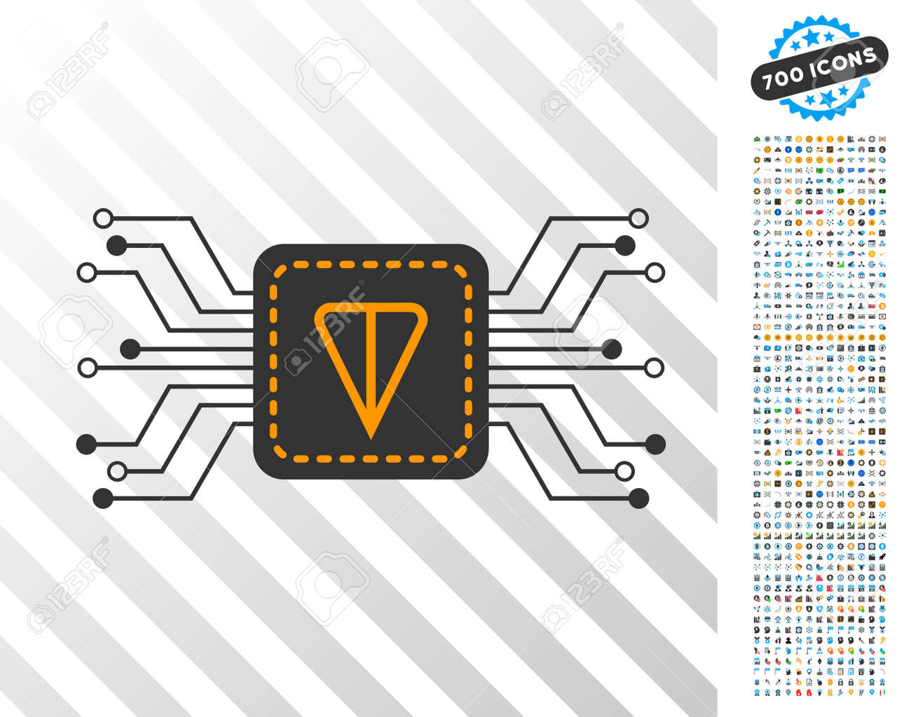 700 보너스 비트 코인 채굴 및 블록 체인 아이콘이있는 톤 월렛 회로 상형. 벡터 일러스트 레이 션 스타일은 암호화 통화 웹 사이트를  위해 설계된 평면 상징적 인 기호입니다. 로열티 무료 사진, 그림,