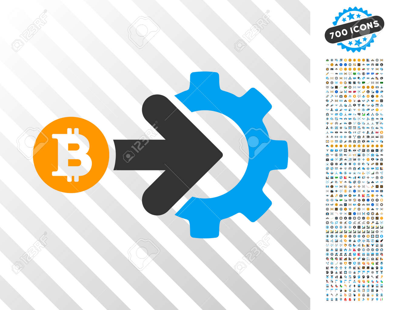 700ボーナスビットコインマイニングとブロック チェーンクリップアートとビットコインインテグレーションギアアイコン。ベクトルイラストスタイルは、ビットコインアプリ用に設計されたフラットな象徴的なシンボルです。のイラスト素材・ベクター  Image 94063865