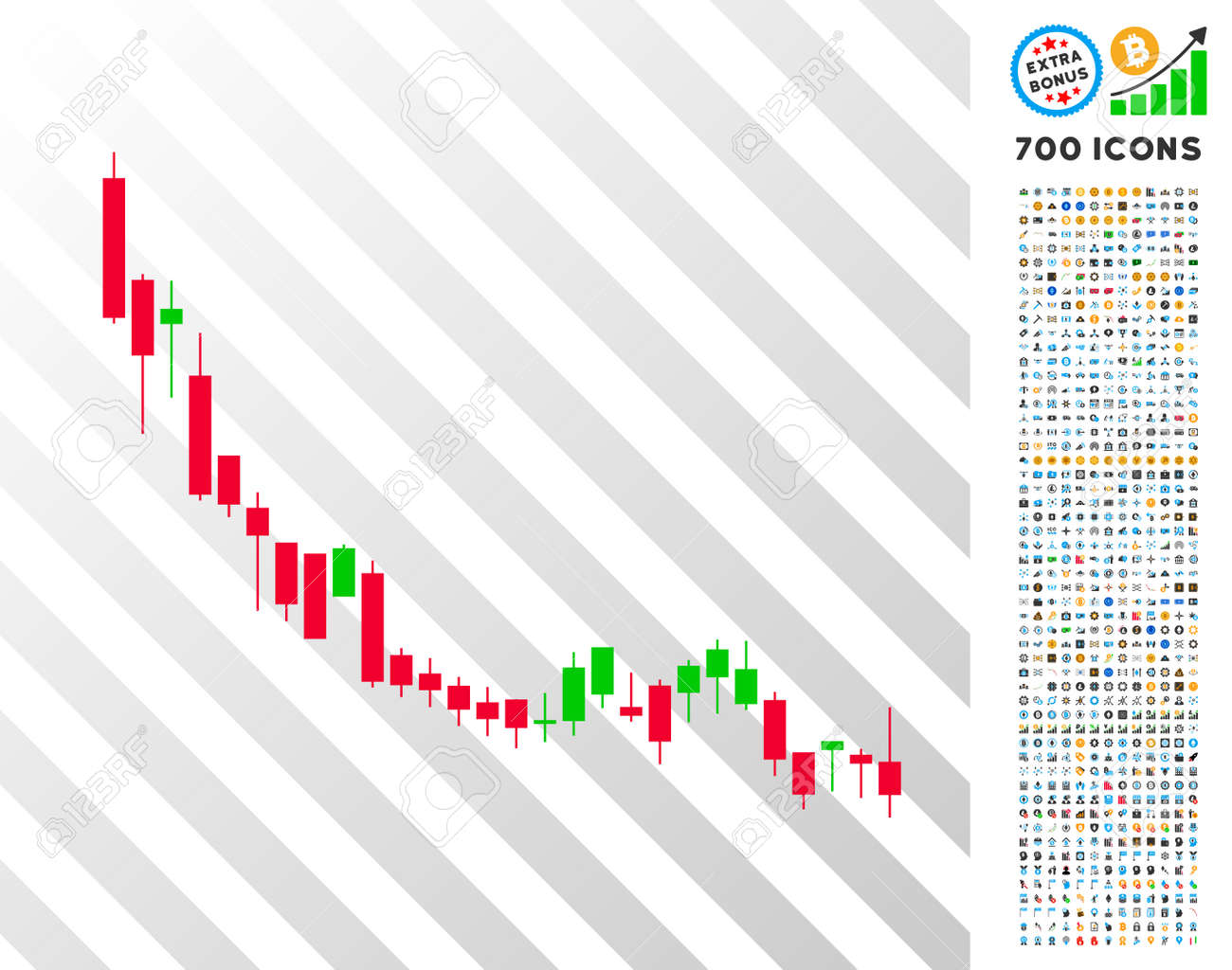 Gráfico De Velas Caída Del Pictograma De La Desaceleración Con 700  Pictogramas De Bitcoin Adicionales Para Minería Y Blockchain. Ilustraciones  svg, vectoriales, clip art vectorizado libre de derechos. Image 94064983