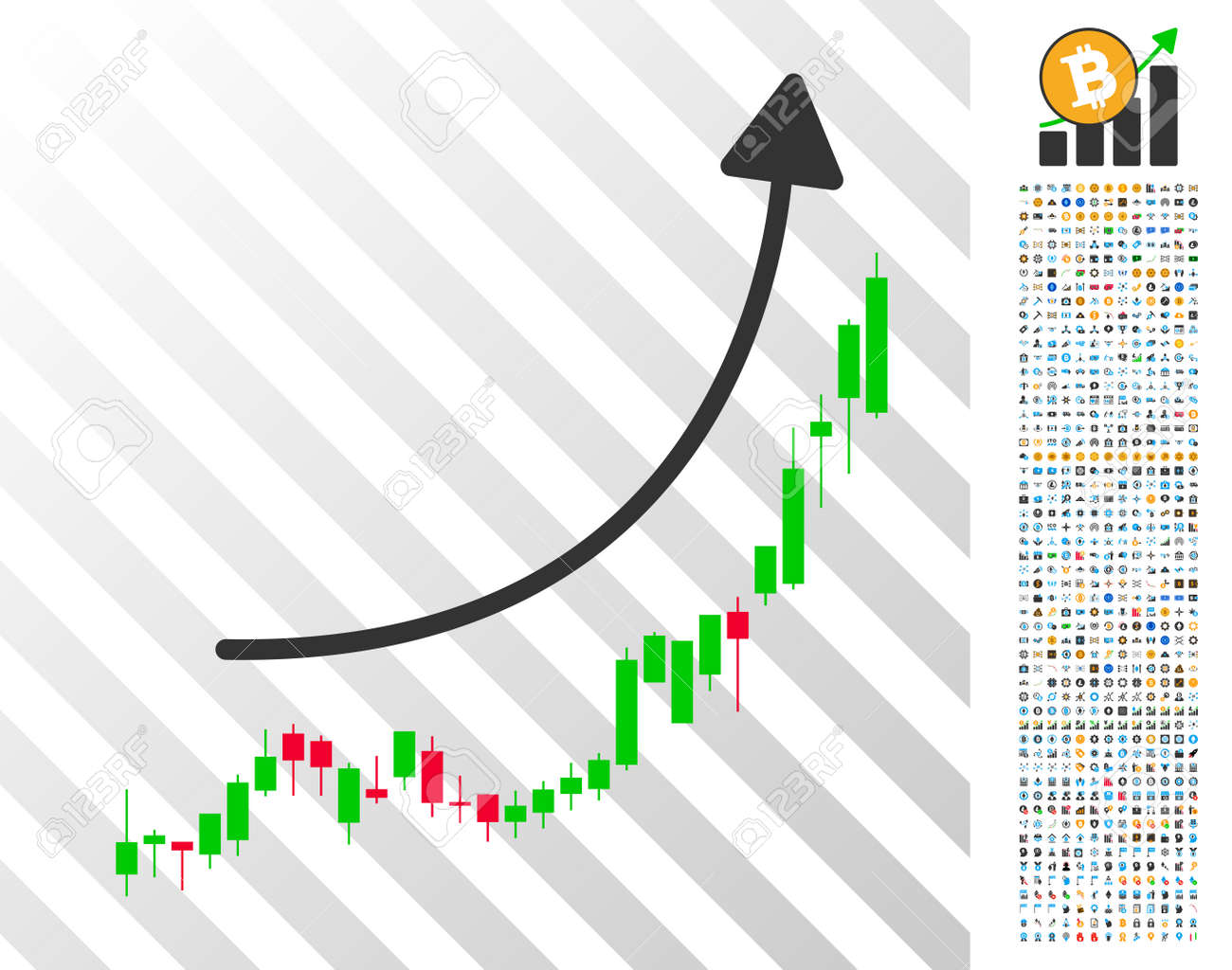 Candlestick Chart Growth Trend Pictograph With 700 Bonus Bitcoin Mining And  Blockchain Images. Vector Illustration Style Is Flat Iconic Symbols  Designed For Crypto Currency Websites. Royalty Free SVG, Cliparts, Vectors,  and Stock