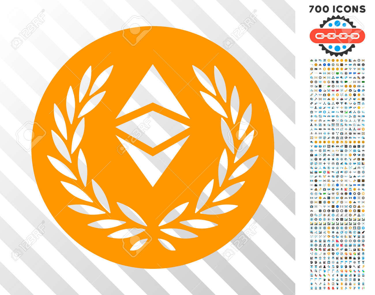 Ethereum Classic 로렐 동전 아이콘 700 보너스 Bitcoin 마이닝 및 Blockchain 기호. 벡터 일러스트 레이  션 스타일은 플랫 아이코닉 기호 비트 코인 애플 리케이션을 위해 설계되었습니다. 로열티 무료 사진, 그림, 이미지 그리고