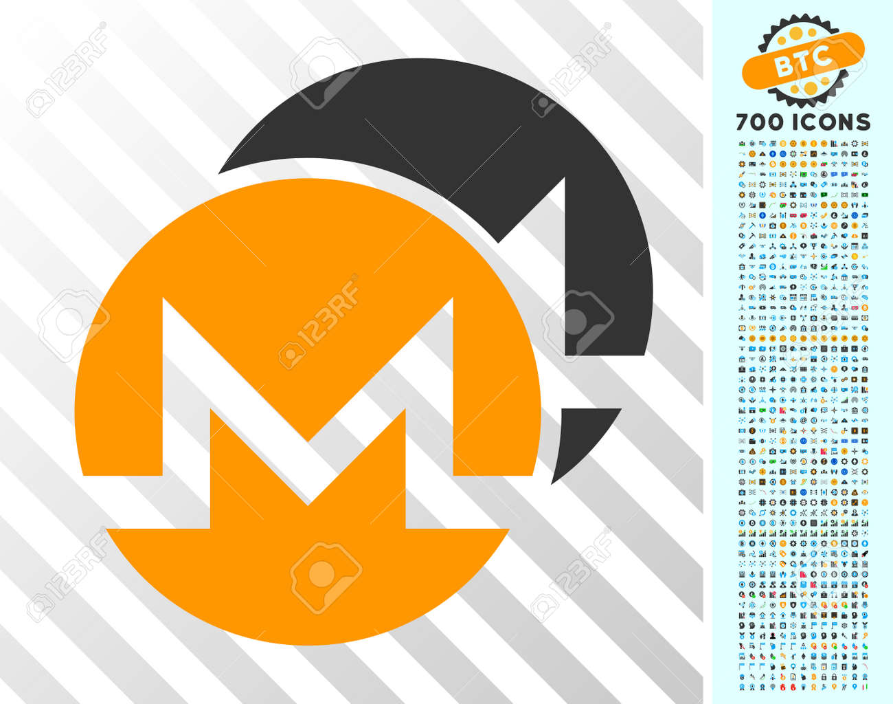 700ボーナスビットコインマイニングとブロックチェーングラフィックアイコンを持つモネロコインアイコン。ベクトルイラストスタイルは、ビットコインアプリ用に設計されたフラットな象徴的なシンボルです。のイラスト素材・ベクター  Image 94069203
