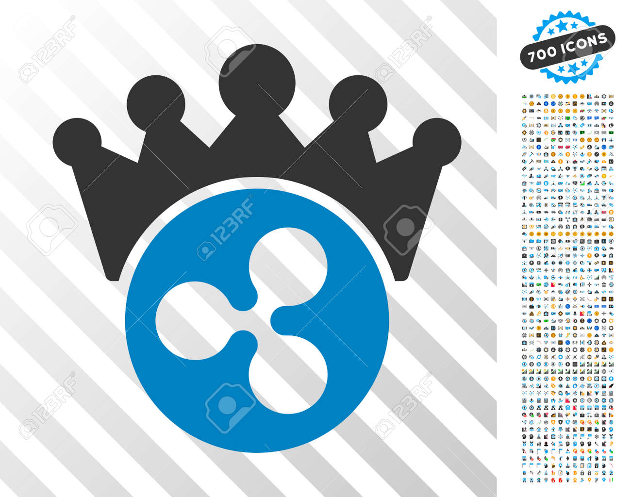 700 보너스 Bitcoin 마이닝 및 Blockchain Pictograms와 리플 크라운 아이콘. 벡터 일러스트 레이 션 스타일  Cryptocurrency 소프트웨어를 위해 설계 플랫 아이코 닉 기호입니다. 로열티 무료 사진, 그림, 이미지 그리고 스톡포토그래피.  Image 94144736