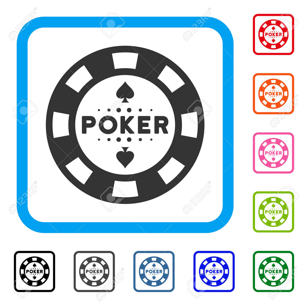 Icono De Poker Casino Chip Simbolo De Pictograma Gris Plano Dentro De Un Marco Cuadrado Redondeado Azul Versiones De Color Negro Gris Verde Azul Rojo Rosa Del Vector De Fichas De Casino