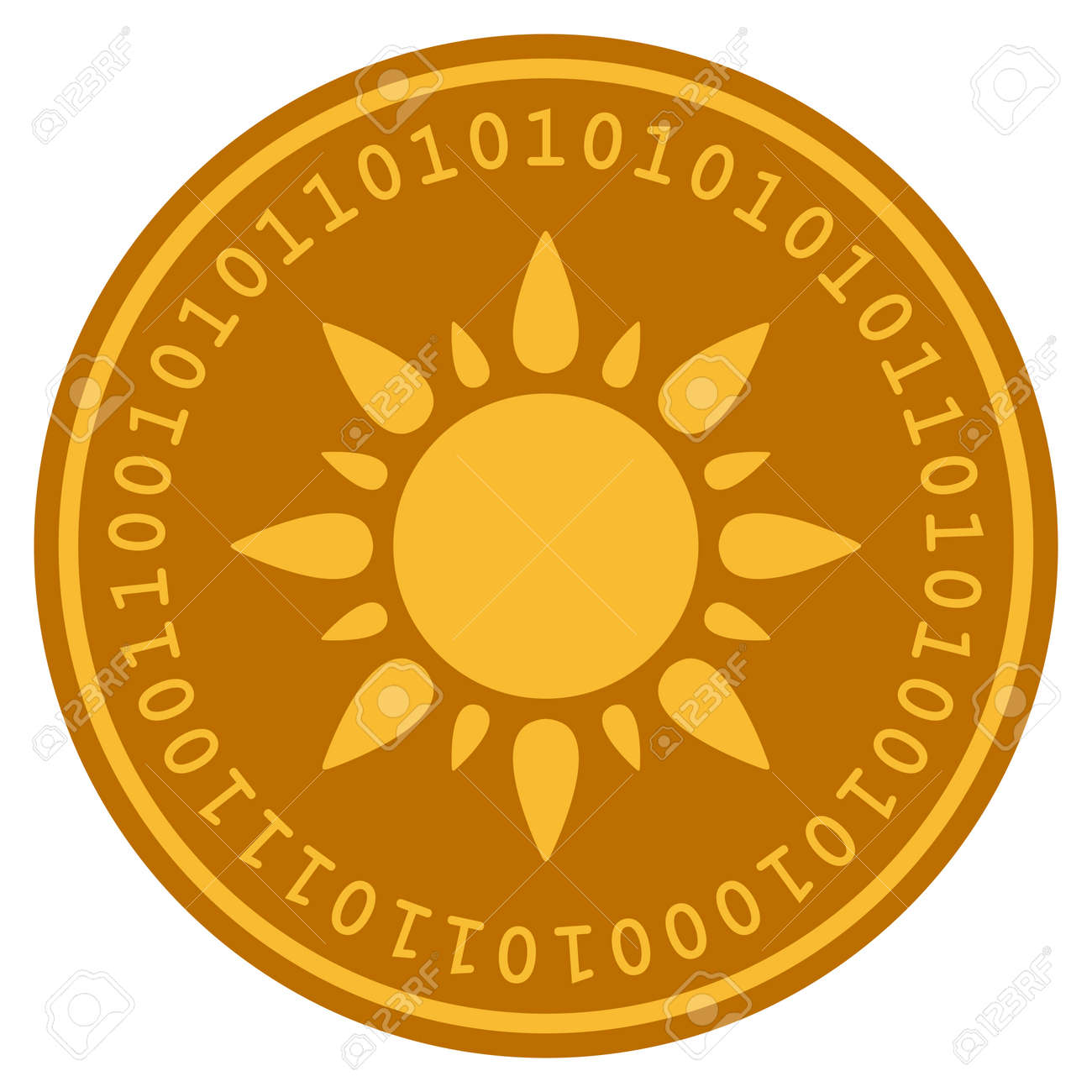 Icône De Pièce Numérique Soleil Doré. Le Style De Vecteur Est Un Symbole De  Crypto-monnaie De Pièce Plate Jaune Or. Clip Art Libres De Droits, Svg,  Vecteurs Et Illustration. Image 94893541