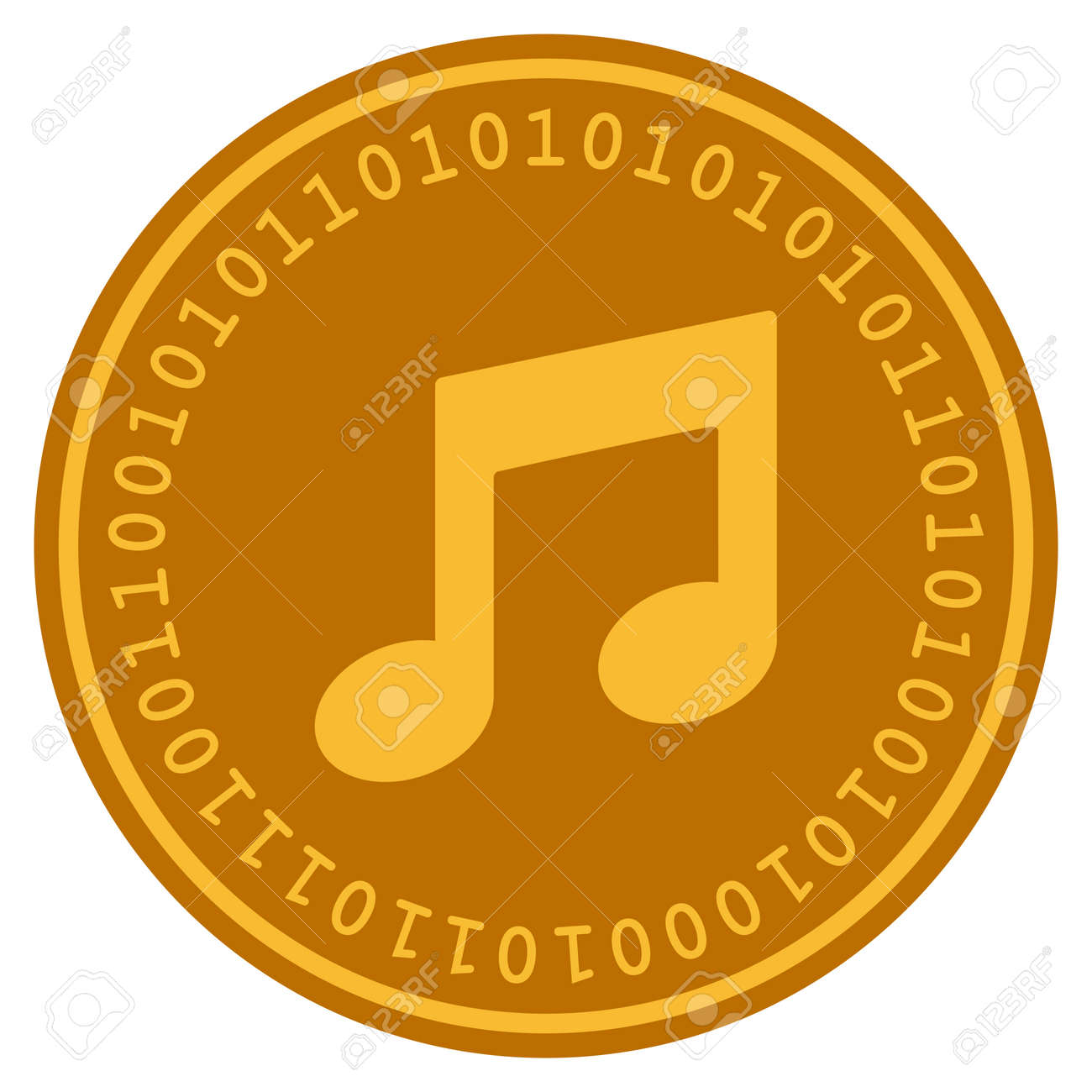 Music Notes Golden Digital Coin Icon. Vector Style Is A Gold Yellow Flat Coin  Cryptocurrency Symbol. Royalty Free SVG, Cliparts, Vectors, and Stock  Illustration. Image 94895913.