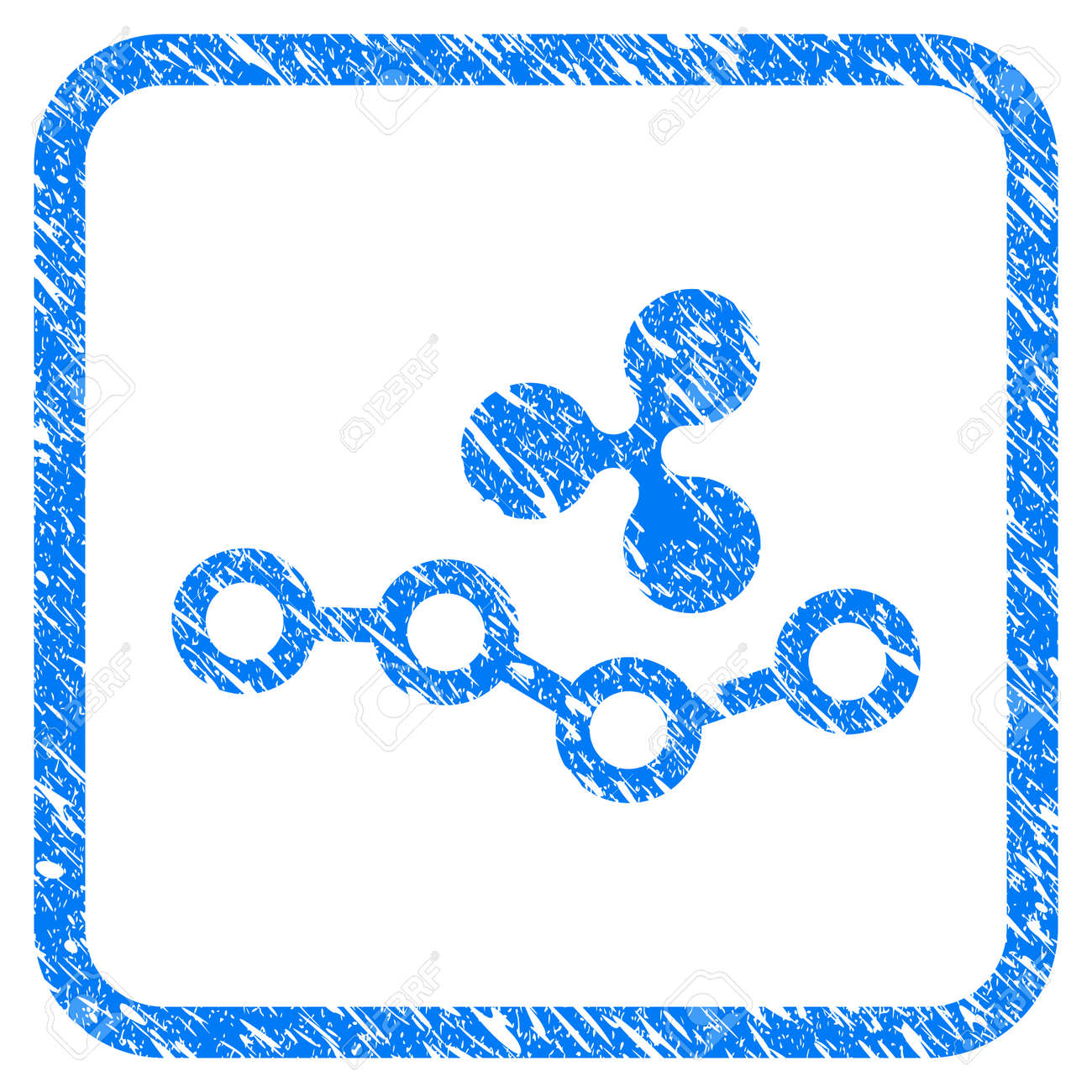 리플 트렌드 고무 씰 스탬프 워터 마크. 둥근 사각형 프레임에 그런 지 디자인과 부식 질감 아이콘 벡터 기호입니다. 흰색 배경에 긁힌  된 파란색 스티커입니다. 로열티 무료 사진, 그림, 이미지 그리고 스톡포토그래피. Image