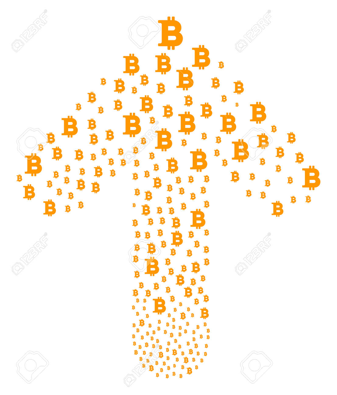 전방 대상 화살표 모음에서 생성 된 비트 코인 패턴. 비트 코인 상형 문자로 구성된 위로 이동 화살표 모양. 로열티 무료 사진, 그림,  이미지 그리고 스톡포토그래피. Image 97119260