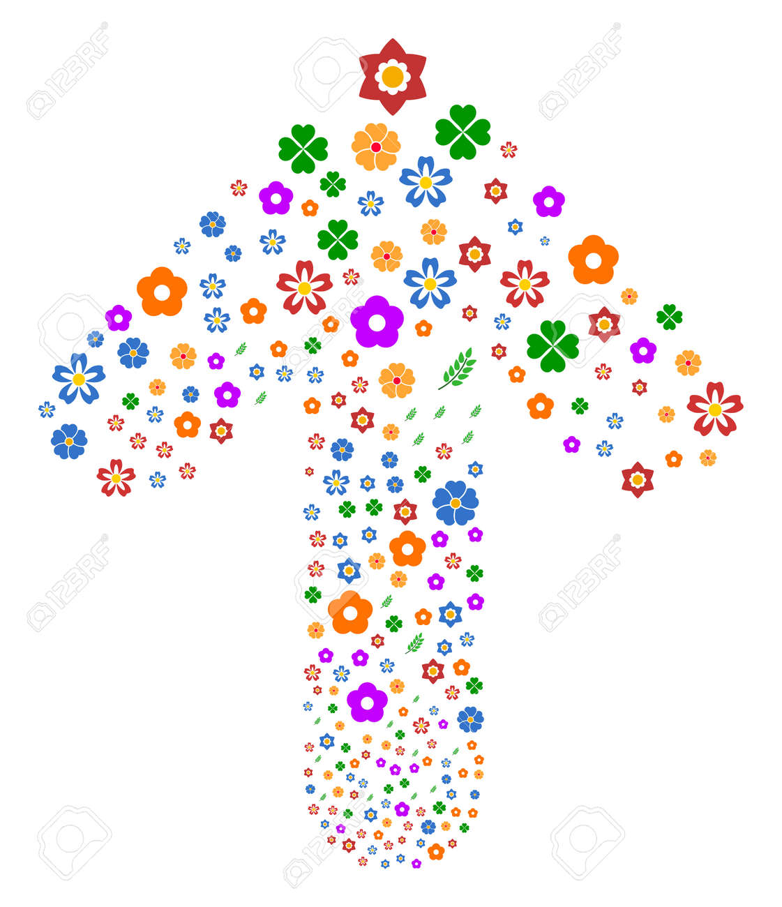 上方向矢印のコレクションで整理された花の組成物 花のアイテムから行われる前方指差し矢印の形状 のイラスト素材 ベクタ Image 9716