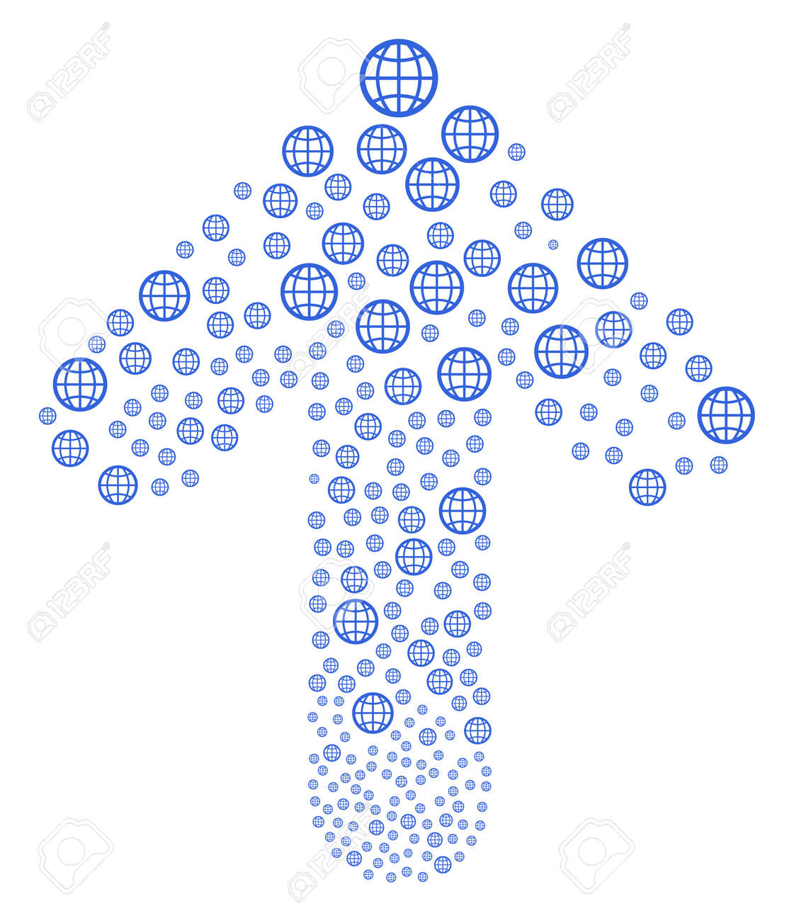 上向き方向矢印の組み合わせで行われるグローブコラージュ グローブピクトグラムから作成された前方指差し矢印コラージュ のイラスト素材 ベクタ Image