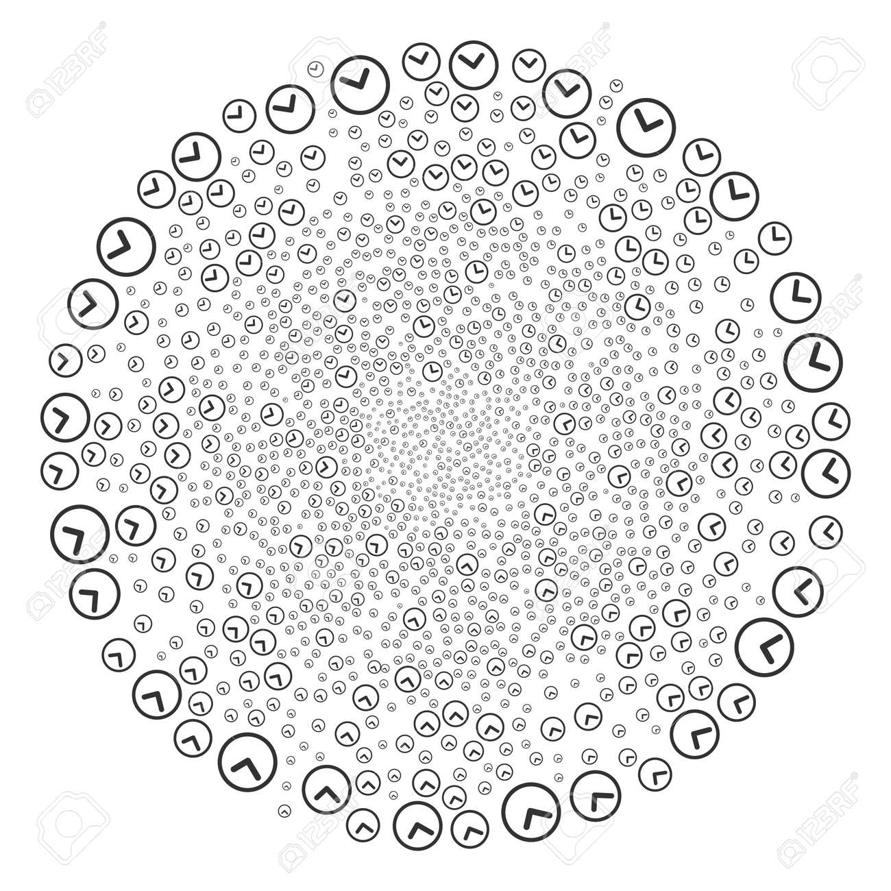 時計がぐるぐる回る ランダムクロックシンボルベクトルイラストスタイルから組み合わせたオブジェクトクラスタはフラットな象徴的なシンボルです のイラスト素材 ベクタ Image