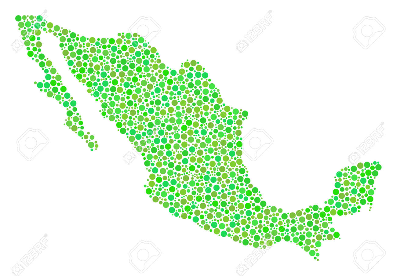 mexico map mosaic of small circles in various sizes and ecological green color hues circle