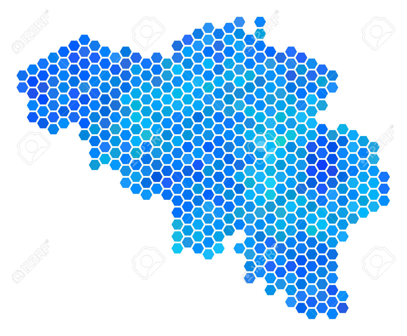 hexagon blue belgium map vector geographic map in blue color tints on a white background