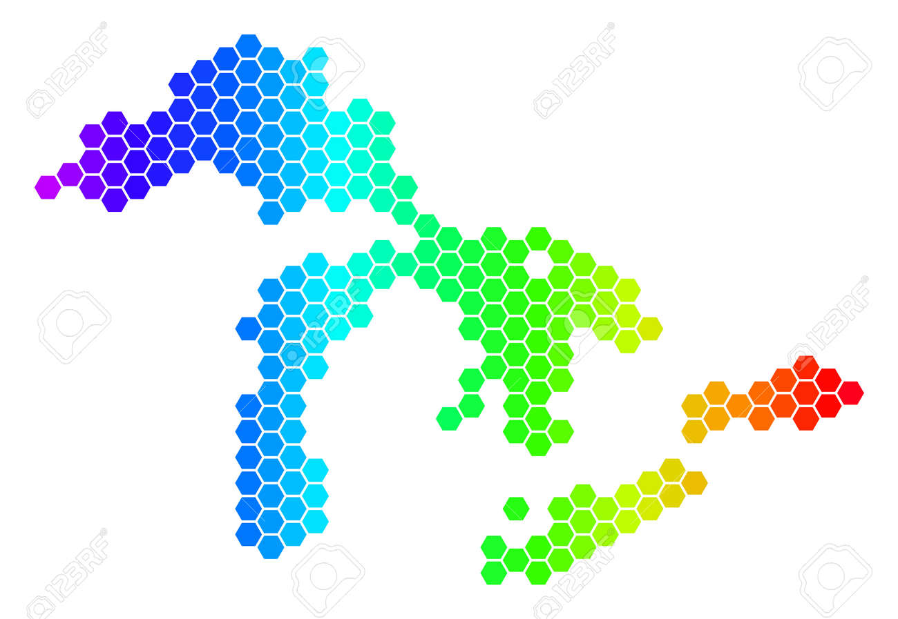 hexagon spectrum great lakes map vector geographic map in bright
