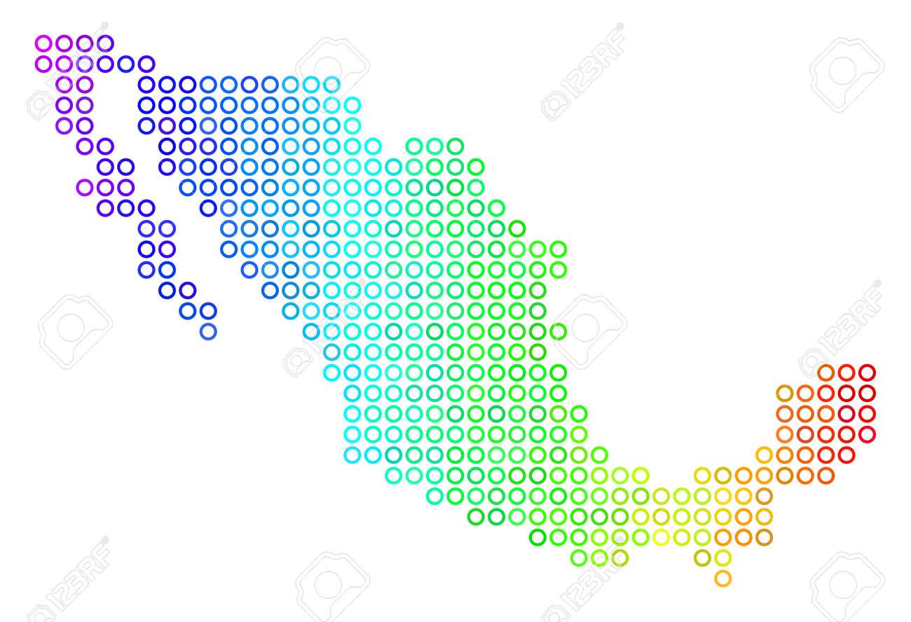 colored spectrum mexico map vector geographic map in bright spectral color tones with horizontal gradient