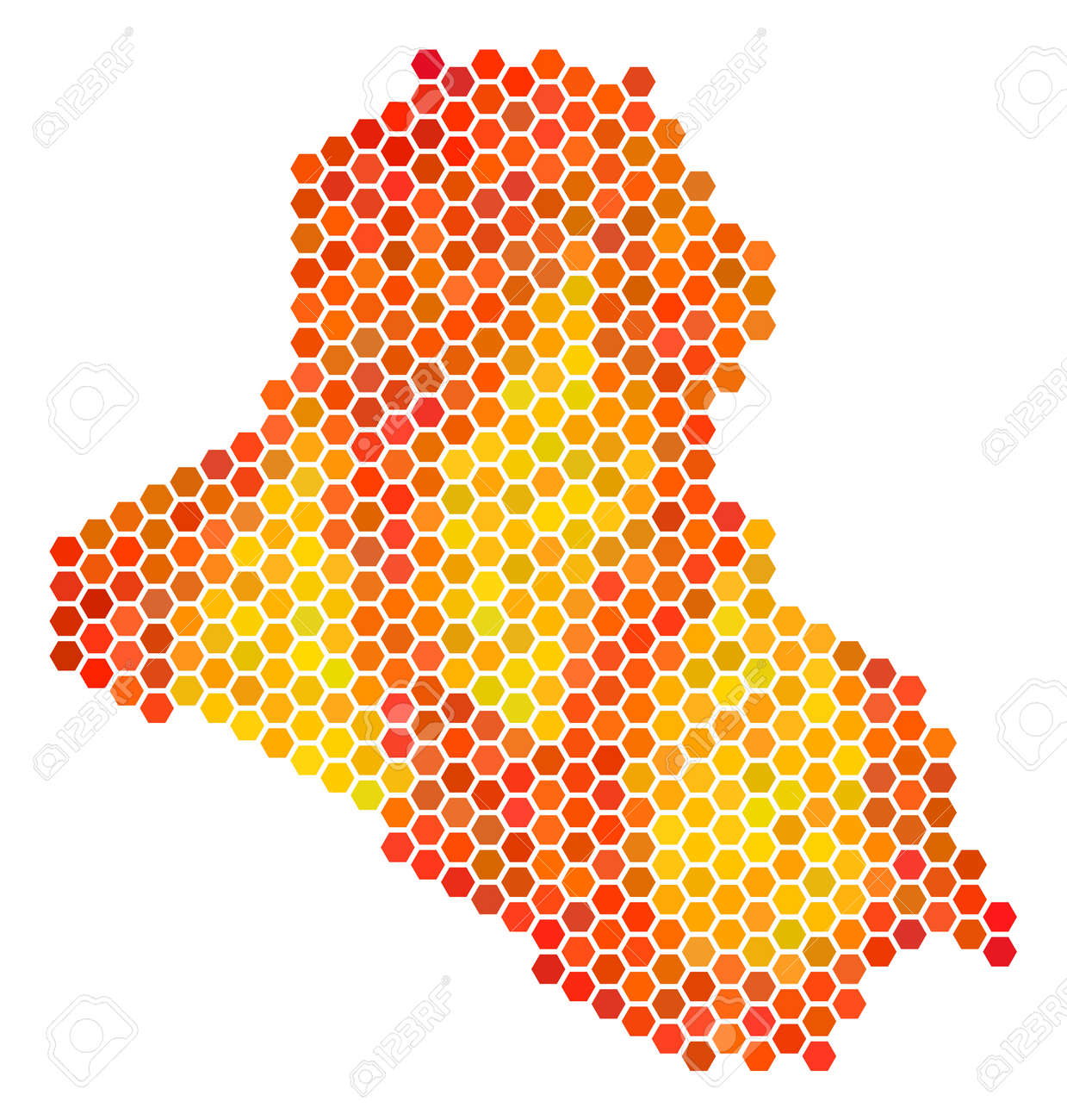 iraq map vector hex tile territory scheme using bright orange